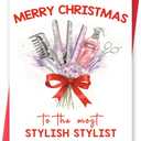 2 x Funny Hair Stylist Christmas Card, Unique Christmas Card Gifts for Hairdressers, Happy Holiday Appreciation Cards for Hair Stylist