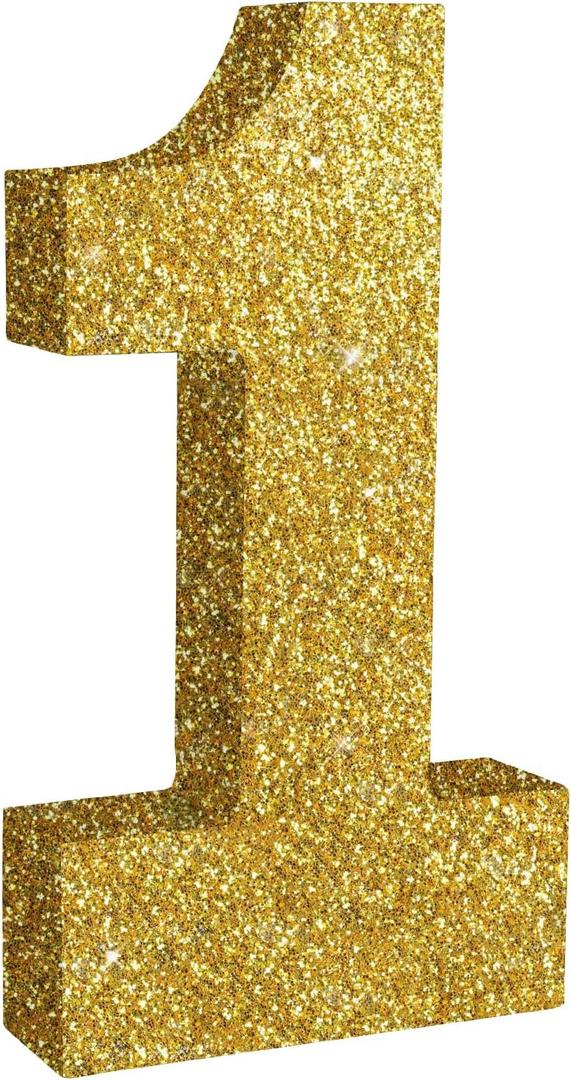 TONIFUL 7.8 Inch Gold Glitter Number 1 Wooden Table Centerpieces Birthday Party Decorations,Shining Golden Digit 1 for Birthday Decorations,New Year,Graduation Decoration,Anniversary,Prop (1 Pack)