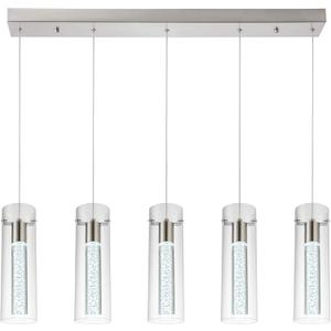Modern Kitchen Lighting Pendant Fixtures 5-Light LED Pendant Ceiling Fixture Brushed Nickel Bubble Cylinder Pendant Light with Adjustable Length for Kitchen Island Dinning Room Bedroom
