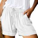 Acelitt 2024 Summer Fashion Casual Shorts Comfy Trendy Drawstring Elastic Waist Beach Linen (White, M)