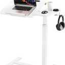 Overbed Bedside Table with Wheels,Tiltable Hospital Bed Table, Pneumatic Adjustable Overbed Table, Rolling Laptop Desk, Mobile Standing Desk for Bed, Couch, or Hospital Use, 24.21 inches x 15.75 inches x 42.72 inches