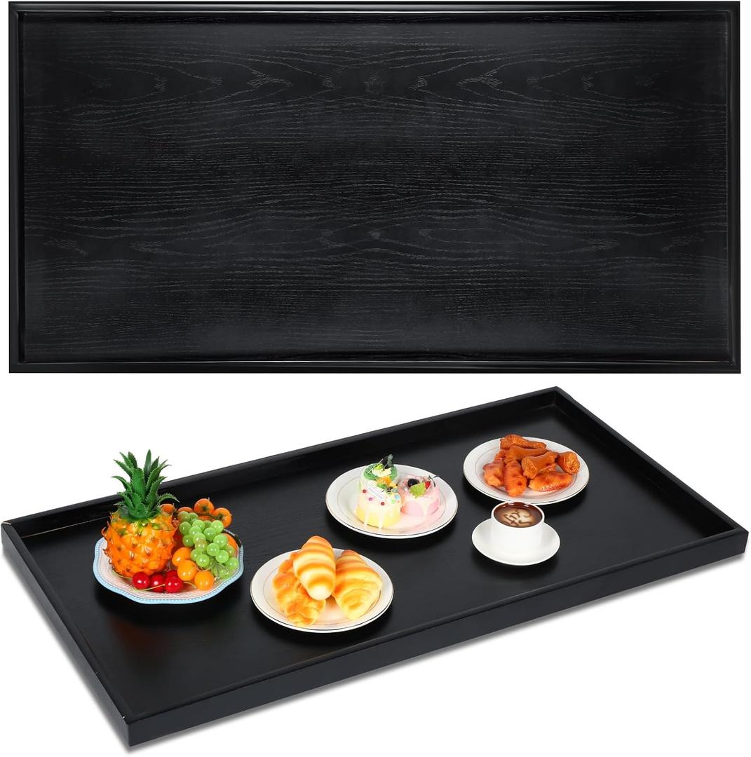 Mumufy 40 x 20 Inch Rectangle Walnut Wood Ottoman Tray Natural Handmade Decorative for Tea Coffee Classic Wooden Walnut Serving Living Room Cafe (Black)