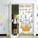 71Pcs Easter Bunny Bulletin Board Classroom Decorations Spring Candy Bunnies Egg Door Decorations Multi-Color Rabbits Paper Cutouts Door Wall Stickers for Church Sunday School Chalkboard Decor