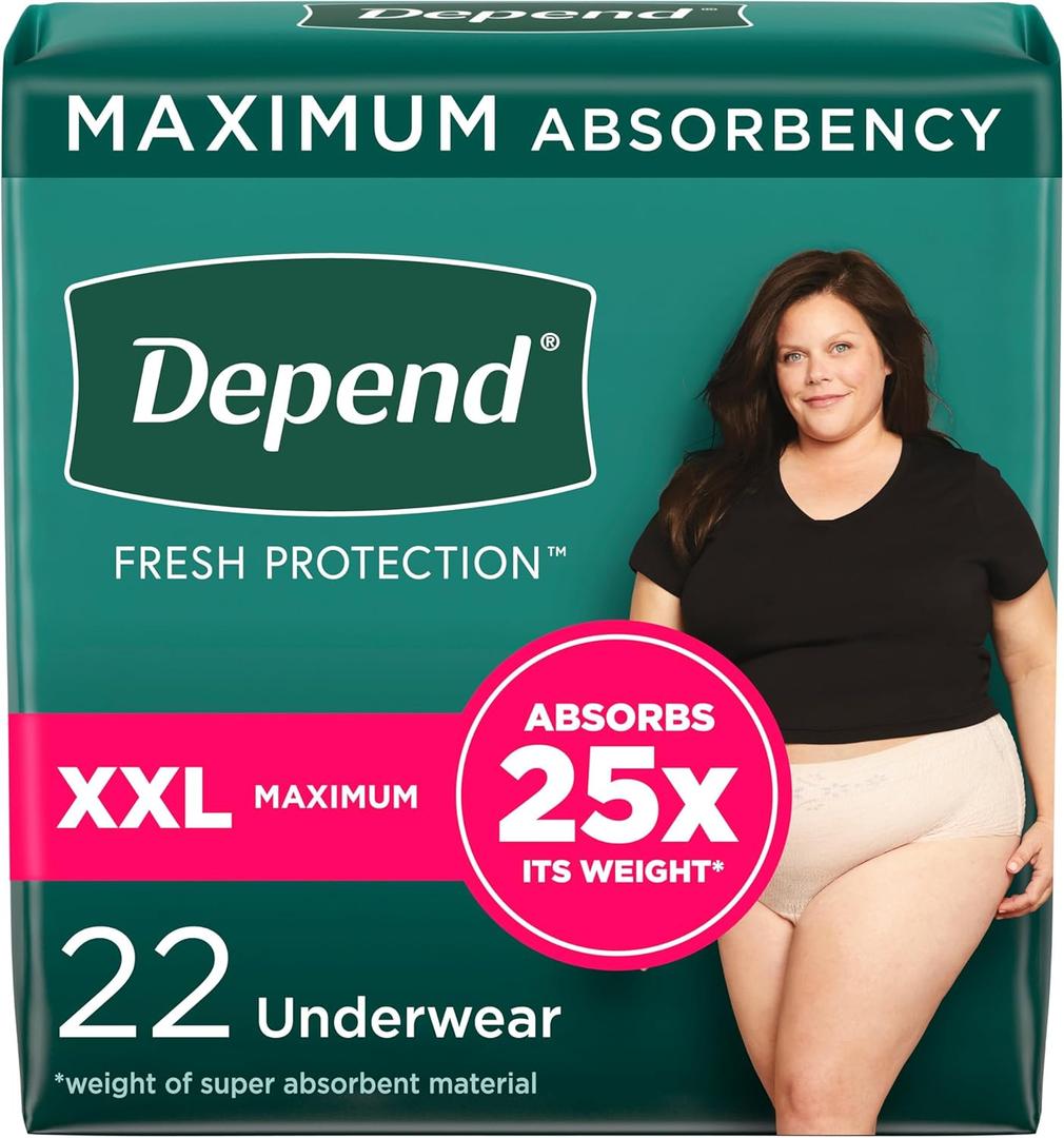 Depend Fresh Protection Adult Incontinence & Postpartum Bladder Leak Underwear for Women, Disposable, Maximum, Extra-Extra-Large, Blush, 22 Count, Packaging May Vary (XX-Large)