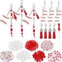 Misdary 622 Pcs Baseball Sport Bead Keychain DIY Kit Ball Keychain Making Craft Kit Adjustable Star and Heart Cube Tassel Ball Bulk Cheerleader Team Gift Sport Jewelry Making Accessories (White)