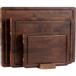THETCHRY Walnut Wood Cutting Board Set, End Grain Cutting Boards for Kitchen with Handle, Non Toxic Wooden Charcuterie Boards Double Sided, Butcher Block for Meal Prep & Serving with Gift Box
