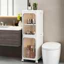 2-Tier Narrow Bathroom Storage Cabinet with Wheels, Plastic Slim Organizer with Adjustable Shelves for Small Spaces,Bathroom, Kitchen, Laundry,Milky White