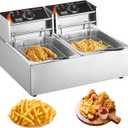 VEVOR Commercial Deep Fryer, Dual Tank 3000W Electric Countertop Fryer with Basket, 2 x 9.1Qt/8.6L Double Stainless Steel Oil Fryer, with Temp Control & Overheat Protection, for Kitchen Restaurant Use