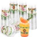 WorldBazaar 100 Pack Hawaiian Luau Plastic Cups 12oz Summer Tiki Disposable Party Drink Cups Tropical Beach Pool BBQ Birthday Christmas Party Supplies, 4 inches x 3.7 inches
