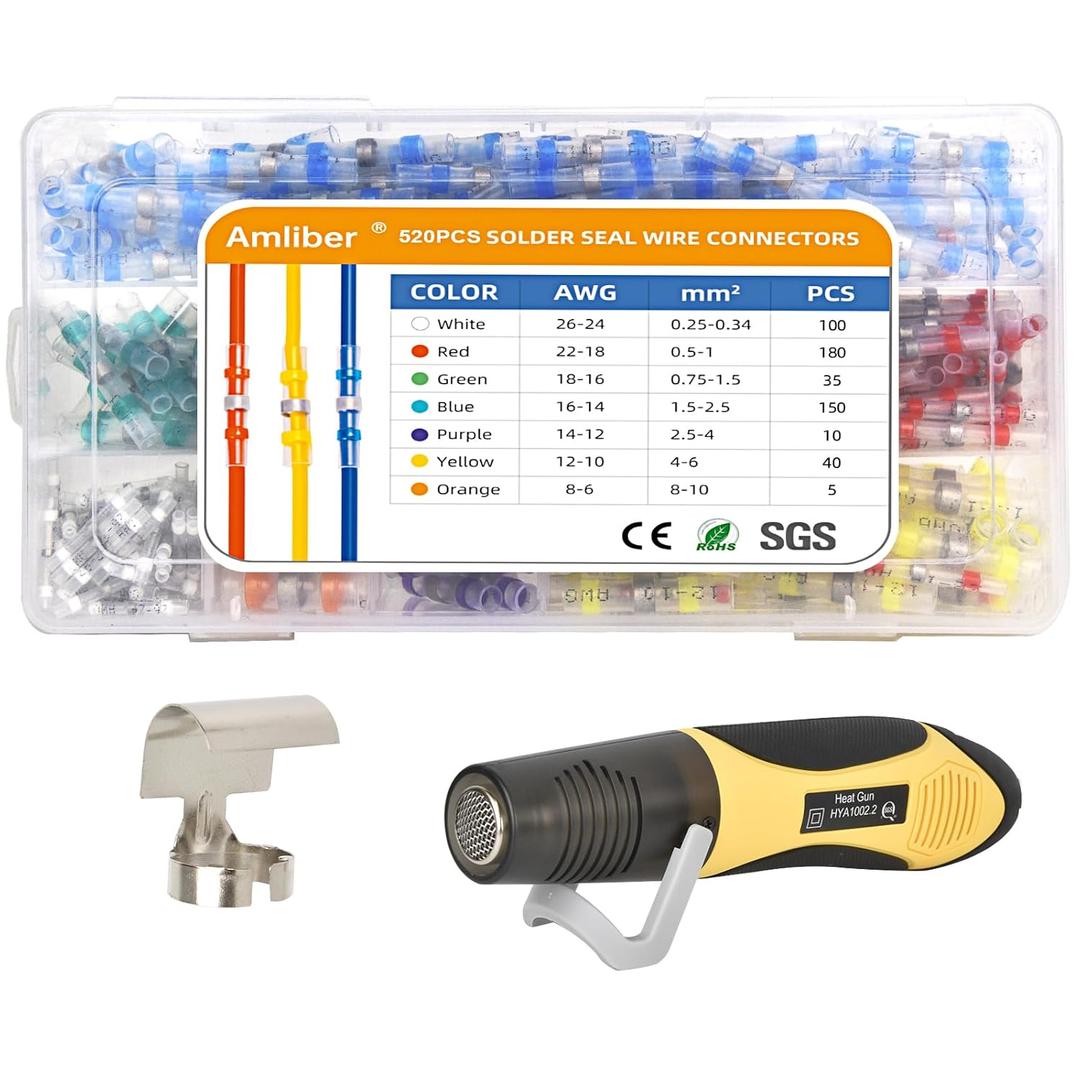 Upgraded 520PCS Solder Stick Wire Connectors with Heat Gun 450W, Solder Seal Wire Connectors Solderstick Waterproof Solder Wire Connector Kit for Marine (26-6 Gauge)