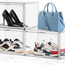 3 Pack X-Large Acrylic Shoe Display Case Size 14 Clear Stackable Handbag Organizer Sneaker Storage Box Shoe Contianers with Magnetic Door Purse Organizer for Closet