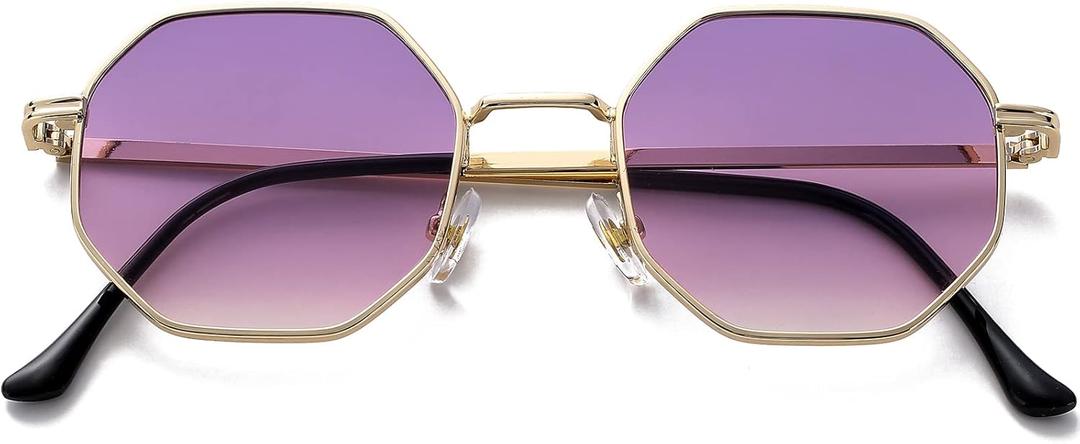 PORADAY Square Sunglasses for Women Men Retro Octagon Metal Sun Glasses Vintage Polygon Shades