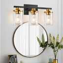 GROWER 3 Light Bathroom Light Fixtures, Black Vanity Light for Bathroom, Bathroom Vanity Lights Over Mirror with Clear Glass Shade, Vanity Lighting Fixtures, Wall Lamp Sconces for Bedroom, Porch