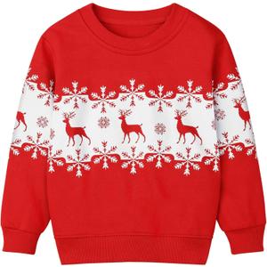 Resinta Toddler Boys Christmas Sweatshirts Boys Xmas Clothing Kids Long Sleeve Cotton Pullover Tops for Holiday Party (3T, Red Reindeer)