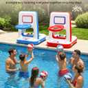 QPAU Pool Basketball Hoop with Built-in Cooler, 42" Poolside & Floating Inflatable Basketball Hoop for Family Pool Party Swimming Pool Games for Kids & Adults, Includes 2 Balls & Pumps