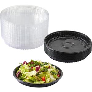 100PCS Disposable Round Sushi Trays with Transparent Lids Black Plastic Platter Catering Sushi Box (11 Inch)