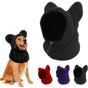 Dog Snood Winter Hood with Ear Protection, Fleece Neck Warmer for Dogs, (Black, Medium)