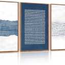 Aryroi Large Framed Abstract Canvas Wall Art 16x24 Inch Navy Blue Neutral Textured Wall Decor Mid Century Modern Minimalist Art Prints for Living Room Bedroom Office Set of 3 (16*24 Inch, navy blue dot)