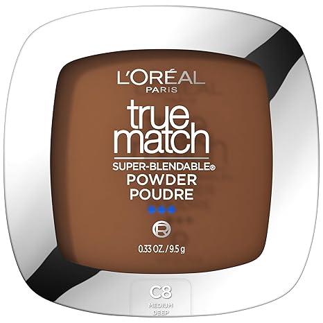 L'Oreal Paris True Match Super Blendable Oil Free Foundation Powder, C8 Medium Deep, 0.33 oz, Packaging May Vary, Color: C8 Medium Deep