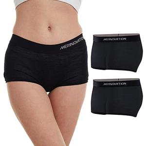 MERINNOVATION 100% Merino Wool Boxer Briefs for Women 2 Packs Underwear Boy Shorts Everyday Weight Breathable Anti-Odor L