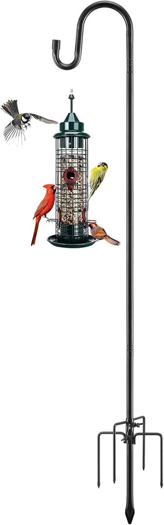 Shepherds Hooks for Outdoor94 Inch Diameter Outdoor Bird Feeder Pole with 5 Pronger Base, Adjustable Heavy Duty Garden Hanging Holder for Bird Feeders Lanterns Planting Hanger Weddings Decor Black