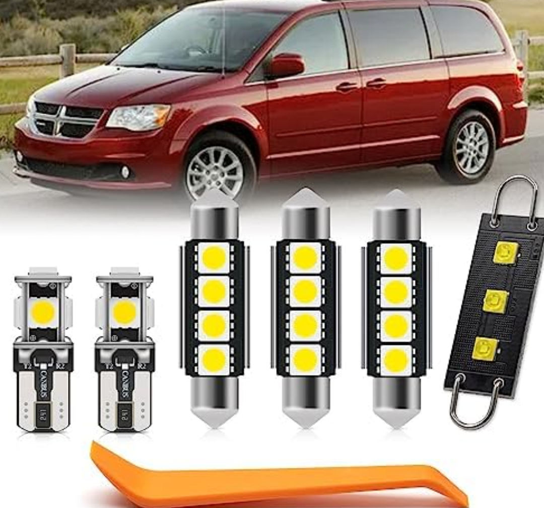 nsautolighting 10pcs Interior LED Lights Bulb Kit for Dodge Grand Caravan 2008 2009 2010 2011 2012 2013 2014 2015 2016 2017 2018 2019 Map Dome Door Trunk Lights Interior Bulbs Package + Install Tool