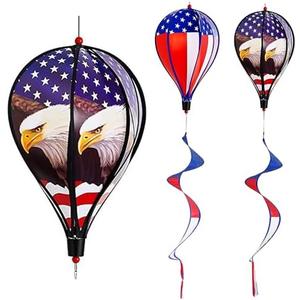 Pack 43-Inch Patriotic American Flag Hot Air Balloon Wind Spinner Twister, Outdoor Hanging Windmill Decor for Garden Lawn Yard, Fourth of July, Memorial Day, and Veterans Day Decorations