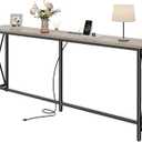 SUPERJARE 70 Inch Console Table with Outlets and USB-C Port, Extra Long Behind Couch Sofa Table with X-Shaped Design, Narrow for Entryway, Living Room, Metal Frame, Wooden Top, Grey Oak