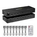 8 Port KVM Switch HDMI 4K@30Hz, USB2.0 HDMI KVM Switch for 8 Computers Share 1 Monitor Keyboard Mouse Printer, Support Hotkey Switch, with Remote Control and 8 USB Cables (black, black)