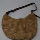 Straw Crossbody Shoulder Bag, Beach Woven Hobo Bags with Adjustable Strap, Large Capacity Straw Crescent Bags (Khaki)