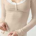 Women's Long Sleeve Lace Scoop Neck Shirts Ribbed Casual Slim Fitted Basic Tee Tops (M)