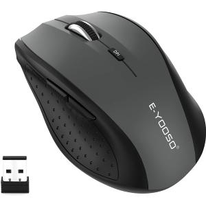 E-YOOSO Wireless Mouse for Laptop, Portable Optical Computer Mouse, 6 Buttons, Cordless 2.4GHz with USB Receiver, 5-Level 4800 DPI, 18 Months Battery Life, for PC, Chromebook, Windows, Mac (Gray)