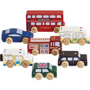 Le Toy Van London Car Set Premium Wooden Toys for Kids Ages 3 Years & Up (TV267), 7-pk (Multicolored)