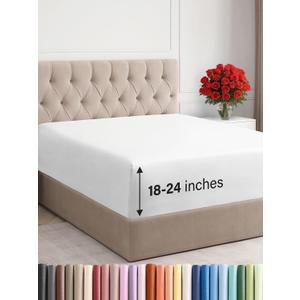 Extra Deep Full Fitted Sheet - Hotel Luxury Single Fitted Sheet Only - Easily Fits 18 inch to 24 inch Mattress - Ultra Soft, Wrinkle Free w/Extra Deep Pockets - Easy-Care, Breathable & Comfy - White
