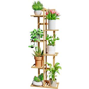 Plant Stand Indoor Corner, Tiered Bamboo Plant Shelf 46 Inch Tall, Plant Rack 6 Tier for Multiple Small Plants, Flower Holders for Living Room Bedroom Window Patio Balcony, Natural