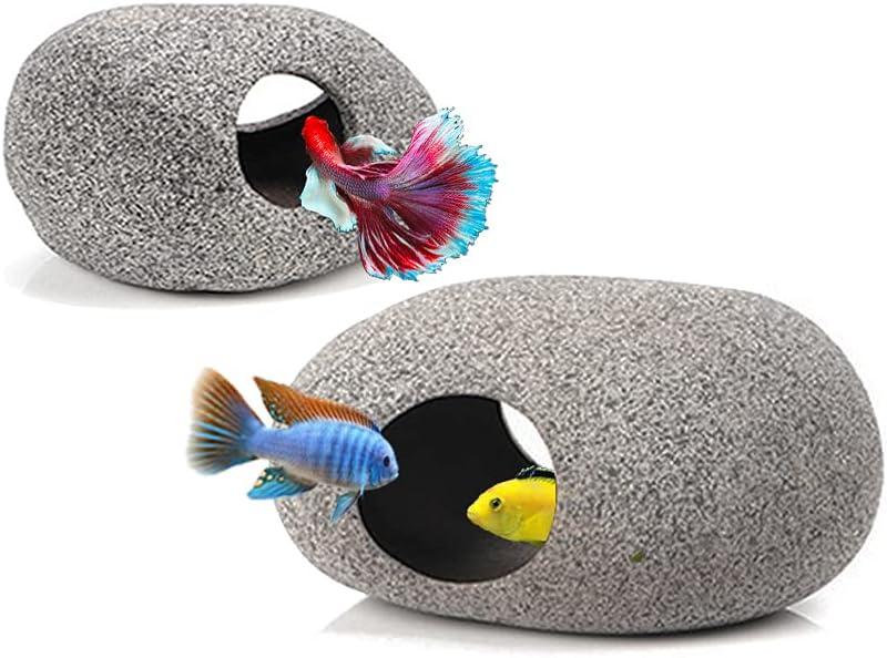 Aquarium Hideaway Rock Cave for Aquatic Pets to Breed, Play and Rest, Stackable Aquarium Cichlid Cave, Betta Hideout and House, Safe and Non-Toxic Ceramic Fish Tank Decorations