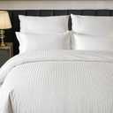 Hotel Duvet Cover King Size Cotton White Satin Pin Striped Textured with Zipper Duvet Cover King 3 Pcs Set 104"x90" (1 Duvet Cover & 2 Pillow Shams) Comforter Cover/Quilt Cover King Size