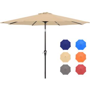 9FT Patio Umbrellas, Outdoor Patio Table Umbrella with Tilt Adjustment and Crank Lift System for Ourdoor Patio, Lawn, Backyard, Pool, Market, Beige