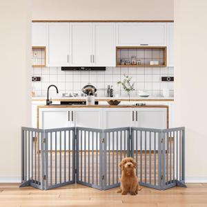 Dog Gate for Stairs 37-110" Wide, Fully Assembled Foldable Dog Gates for Doorways House, Freestanding Pet Gates for Dogs, Doogie Puppy Fence Gate (6 Panel - 110 inches Wide, Gray)