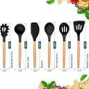 E-far Cooking Utensils Set of 6, Silicone Kitchen Utensils with Wooden Handle, Non-stick Cookware Friendly & Heat Resistant, Includes Spatula/Ladle/Slotted Turner/Serving Spoon/Spaghetti Server(Black)