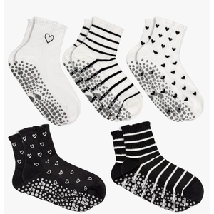 ERMO NKES Cute Yoga Socks for Women, Non Slip Grip Pilates Barre Crew Socks with Heart Bow, US Size 5-9