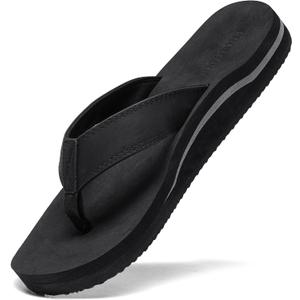 Men's Wide Flip Flop with Orthotic Arch Support Athletic Slide Thong Sandals for Men Soft Cushion Footbed (Size 13, Black)