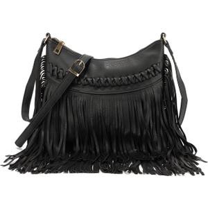 Oweisong Leather Fringe Purse for Women Trendy Western Tassel Crossbody Bag Vintage Hobo Black Shoulder Messenger Bag