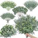 Serwalin 100pcs Artificial Mixed Eucalyptus Stems Leaveas Bulk, 4Kinds Fake Grennery Silver Dollar Eucalyptus Leaves Picks,Faux Greenry Stems Sprays for DIY Bouquets Floral Arrangement Home Decor