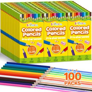 Shemira 1200 Count Colored Pencils for Kids, 12 Assorted Colors, 100 Packs Pre-sharpened Coloring Pencils Set