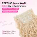 REECHO Curly Hair Extensions, 4PCS 16 inch Clip in Hair Extensions Lace Weft Short Curly Hair Extensions Clip Ins Invisible Natural Hairpieces for Women, Light Blonde