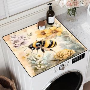 Washing Machine Cover for Top 23.6x 19.7" Pad for Top of Washer or Dryer Protector Washing Machine Dust Cover Pad Non Slip Waterproof Washable (Bee, 23.6x 19.7")