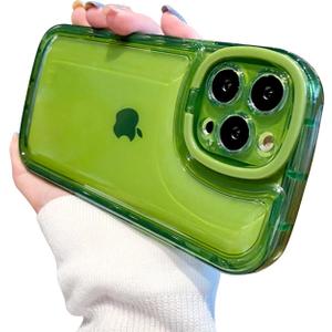 Ownest Compatible with iPhone 13 Pro Max Case with Clear Kickstand Creative Protective Design Case with Camera Holder for TPU Slim Shockproof Cool Phone Case for iPhone 13 Pro Max-Green