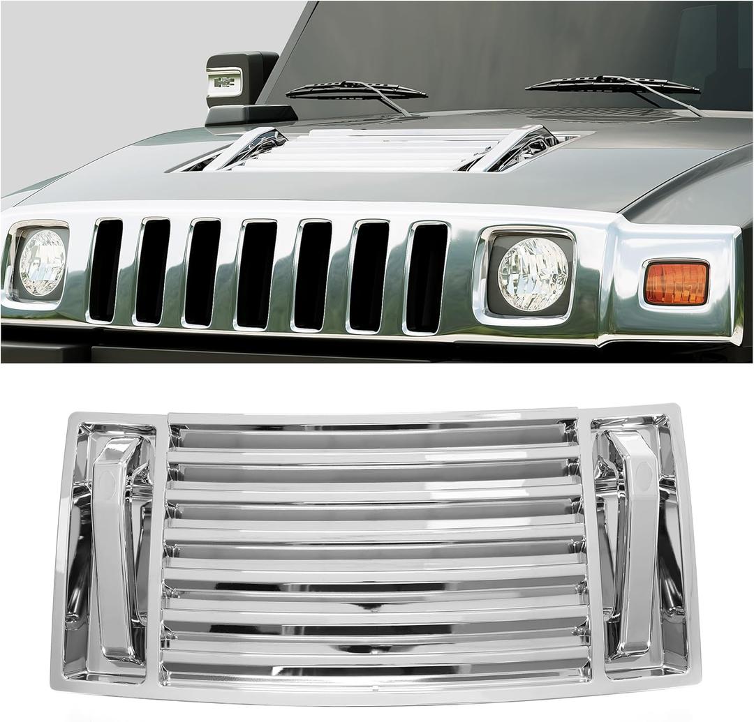ECOTRIC Chrome Hood Deck Vent Panel Compatible with 2003-2009 Hummer H2 w/Hood Handle Cover Trim