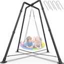 Heavy Duty Swing Stand 32mm Steel Frame 330 lbs Kids Adults | X-Shaped Base, Anti-Rust Coating, 4 Ground Stakes, Rubber Foot Pads, Fits Saucer & Sensory Swings, Indoor Outdoor, Black